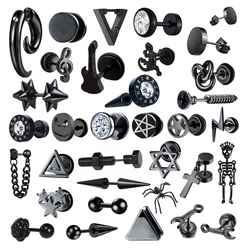 Pequeños pendientes de tuerca Punk negros para mujeres, hombres y niños, accesorios de joyería de acero inoxidable, geometría de circón, nueva moda 2023