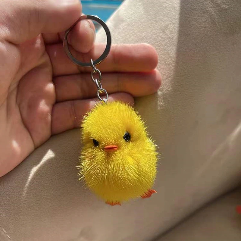 1pc Cute cartoon animal mink fur mini yellow duck plush doll mobile phone backpack pendant fur keychain craft toy children gift