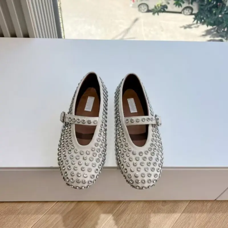 

Designer Brand Original Rhinestone Ballet Shoes, Women's Spring Retro Suede Flat Shoes, Mary Jane Single Shoes