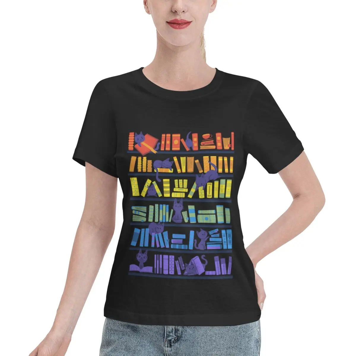 Oversized Option Library Kittens Oversized Women's T-shirt Office Wear Non Shrink Tshirt