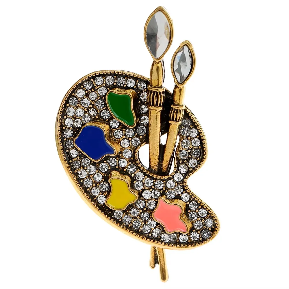 CINDY XIANG Rhinestone Color Palette Brooch Vintage Fashion Art Pin