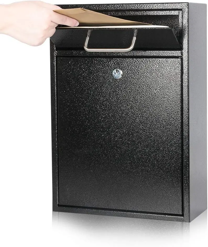 Steel Key Lock Mail Boxes Outdoor,Locking Wall Mount,Security Lock Drop Box,Collection Boxes,16.2H x 11.22L x 4.72W Inches