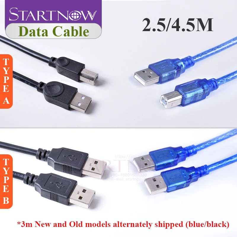 2.5M 4.5M USB 2.0  Male to B Male ( AM to BM ) Adapter Converter Data Cable Blue transparent thick