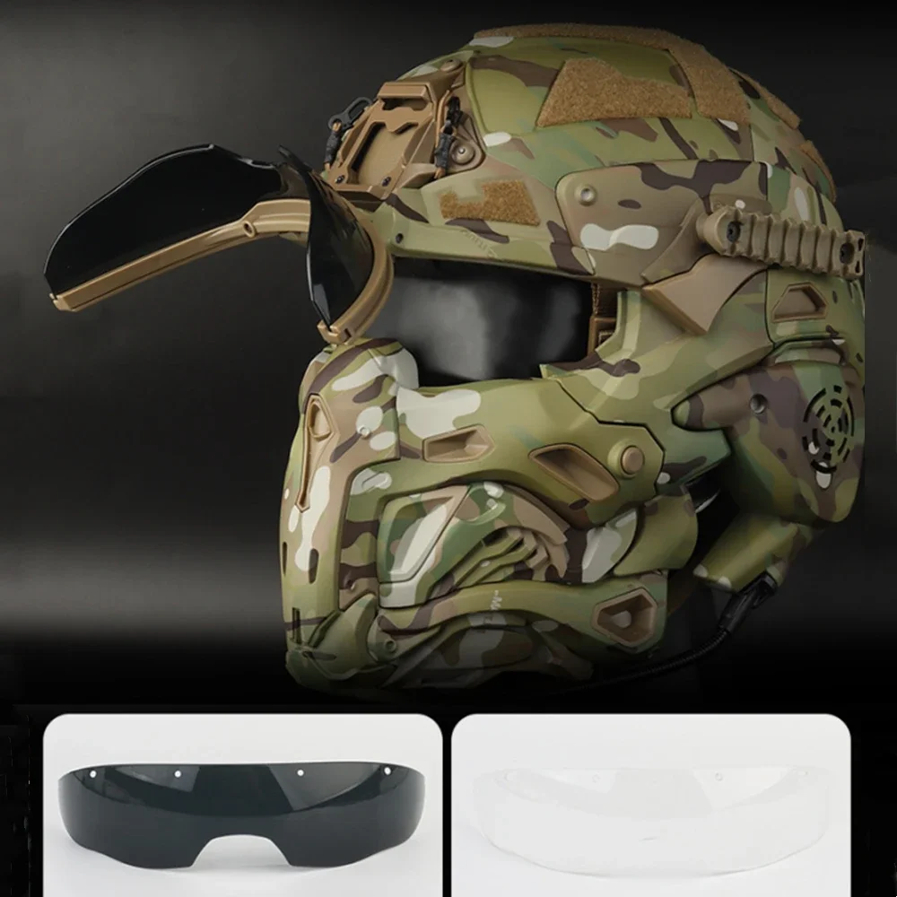 Tactical Assault Helmet with Fans and Headphone Airsoft Hunting Motorcycle Cosplay Protective Gear Full Covered Mask Fast Helmet