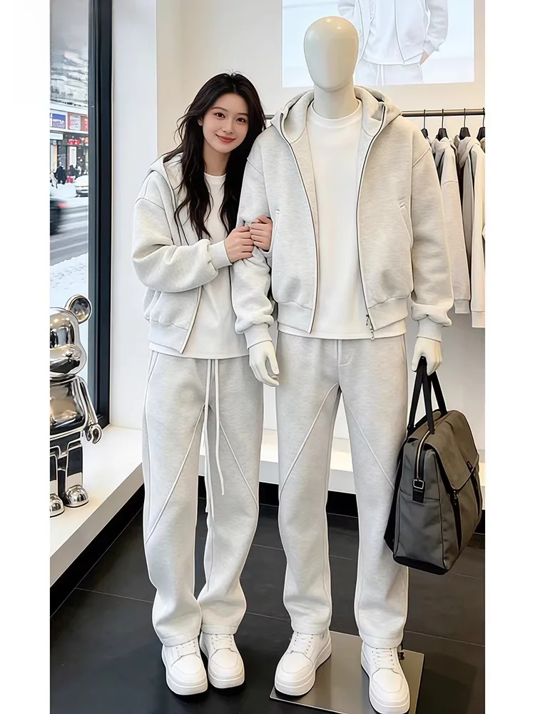 

Американский спортивный костюм для мужчин: толстовка и брюки свободного кроя для зимы, повседневный комплект из двух предметов