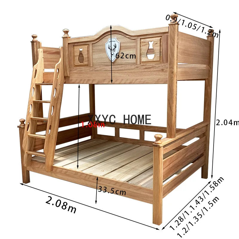 All-solid wood children's bunk beds, bunk beds, high and low mother beds, 1.5m trapezoid.