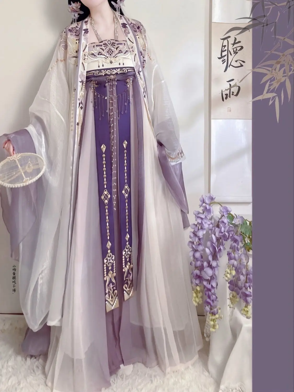 Ruwu Hanfu, Hezi Tang made large sleeved fairy new set, spring and summer heavy work, chest length embroidery, hair out of print