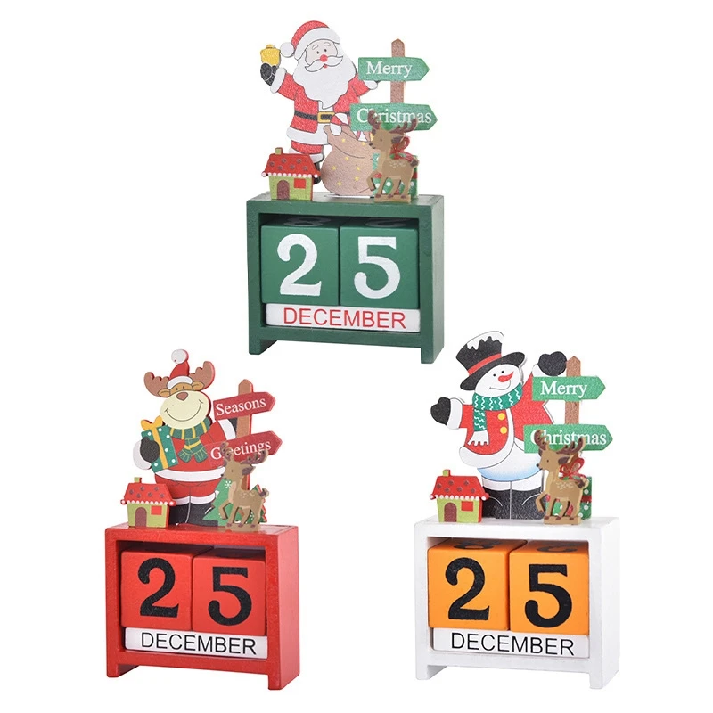 Christmas Table Calendar Tabletop Number Date Wooden Blocks Calendar Countdown Xmas Desktop Calendar Christmas Decor A Durable