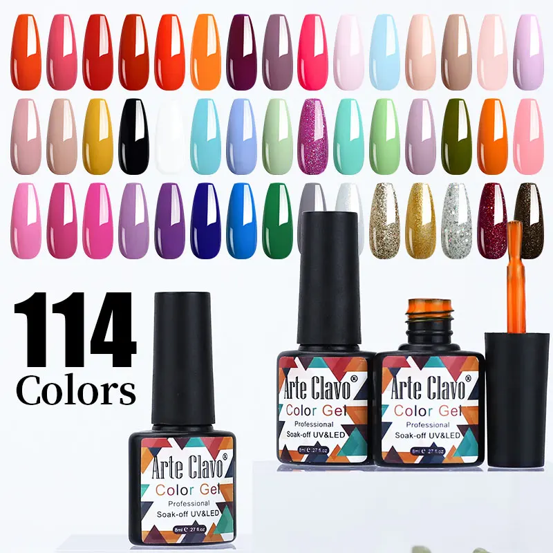 Arte Clavo Glitter Smalto per unghie 8ml Nuovo 139 colori Vernice per nail art Top Base Coat Gel semipermanente Lampada UV LED Design per unghie