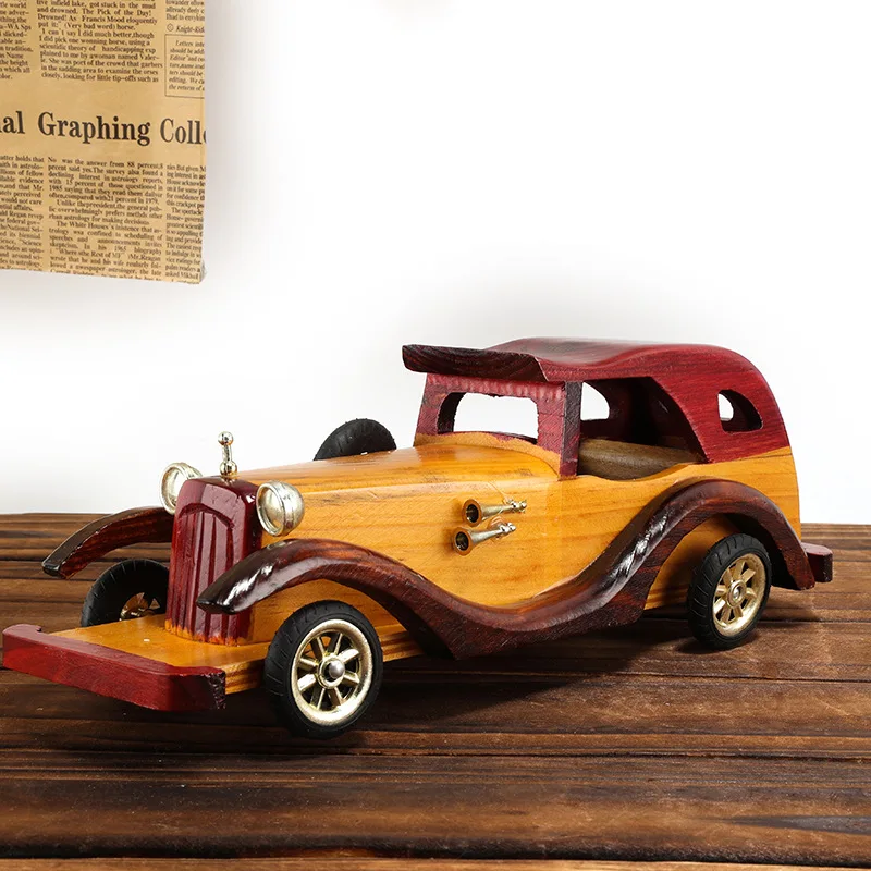 Mini 12 Inch Retro Vintage Car Ornaments European Style Creative Home Desktop Decoration Model Wooden Handicrafts Holiday Gift