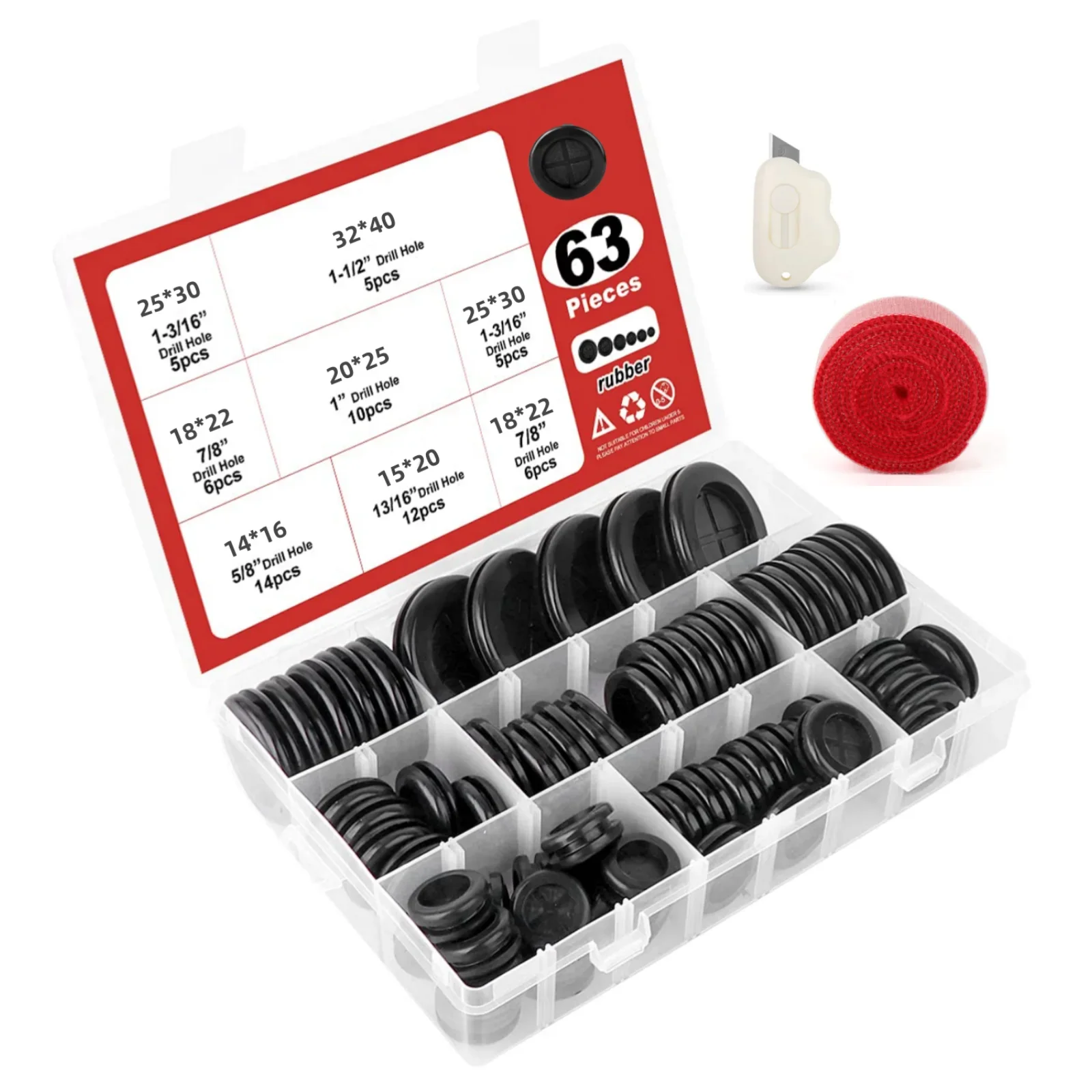 63Pcs Rubber Grommet Kit - Wire Protection Hole Plugs in 6 Sizes (5/8