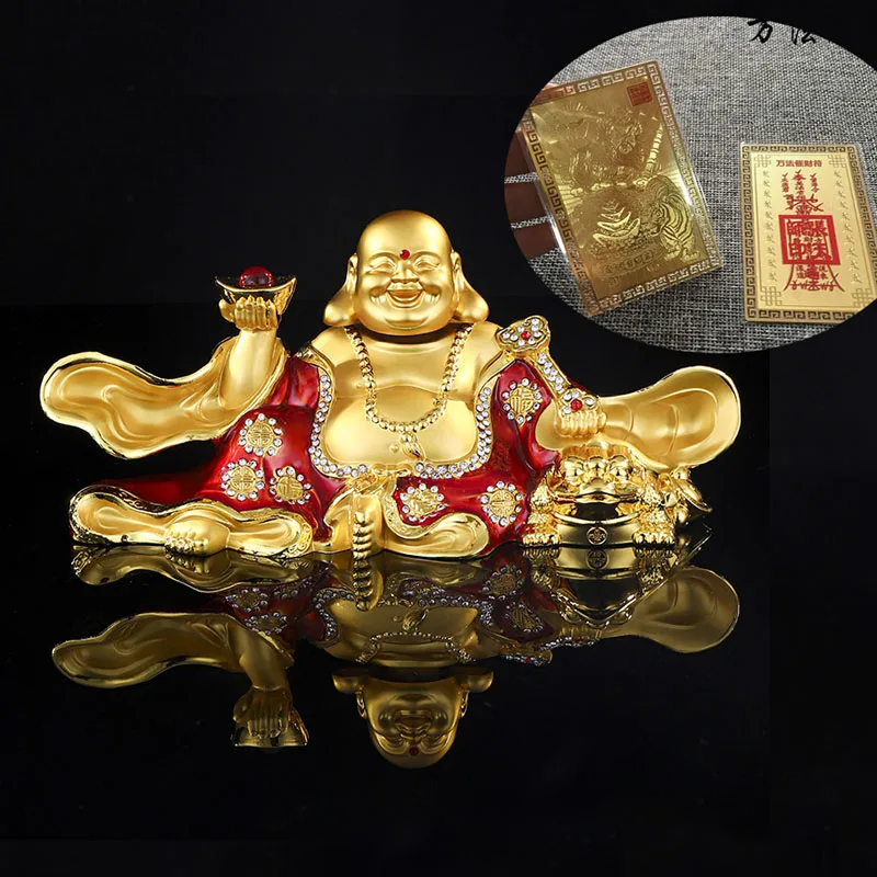 

GOOD Mascot # HOME CAR SHOP God of wealth Maitreya Mammon buddha statue talisman + LUCK bring fortune gold card Amulet