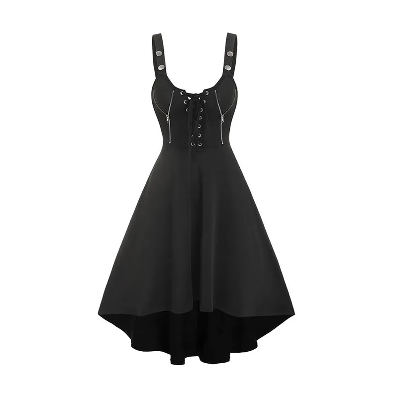 

Women's Party Dresses Lace Up Buttons Half Zips High Low Dress Cocktail Dress Summer Black Dress