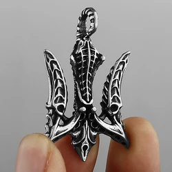Norse Mythology Poseidon Trident Pendant Necklace Men's Viking Vintage Stainless Steel Jewelry Black Gun Plated Necklace Gift