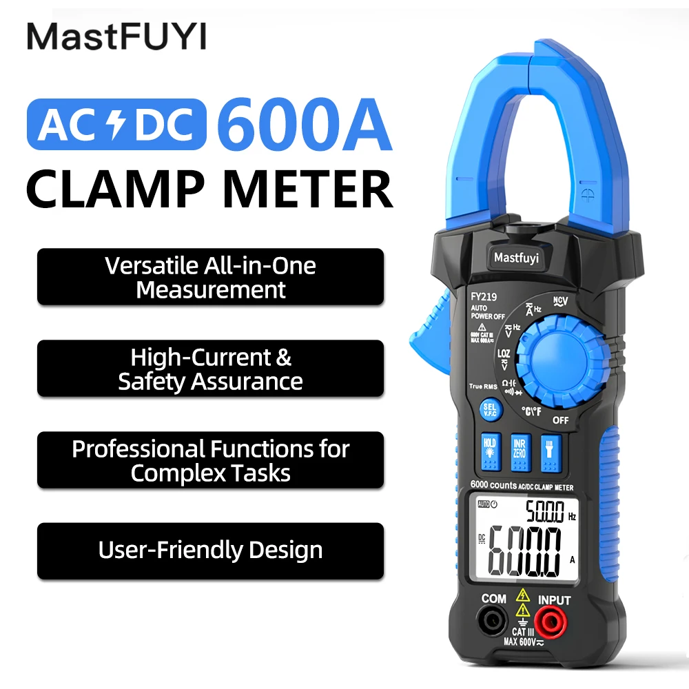 

MASTFUYI 6000Counts Clamp Meter AC/DC Voltmeter Current Digital Multimeter 600A Amperimetric Clamp NCV Ohm Hz Electrician Tools
