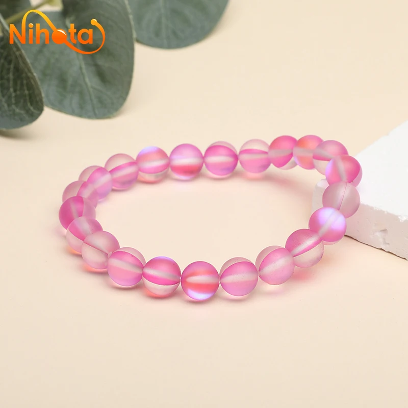 Matte Rose Red Austria Crystal Glitter Moon Stone Bracelet Fashion Jewelry Single Circle Elastic Rope Charoite Bracelet Gifts image 3