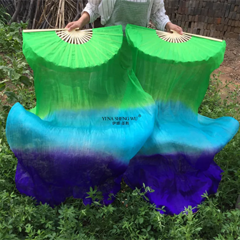 1組のシルクベリーダンスファンベール、民族的な長い竹製ファン、カラフルな長い折りたたみ式ファン、礼拝、ダンス、教会、学校のパフォーマンス用