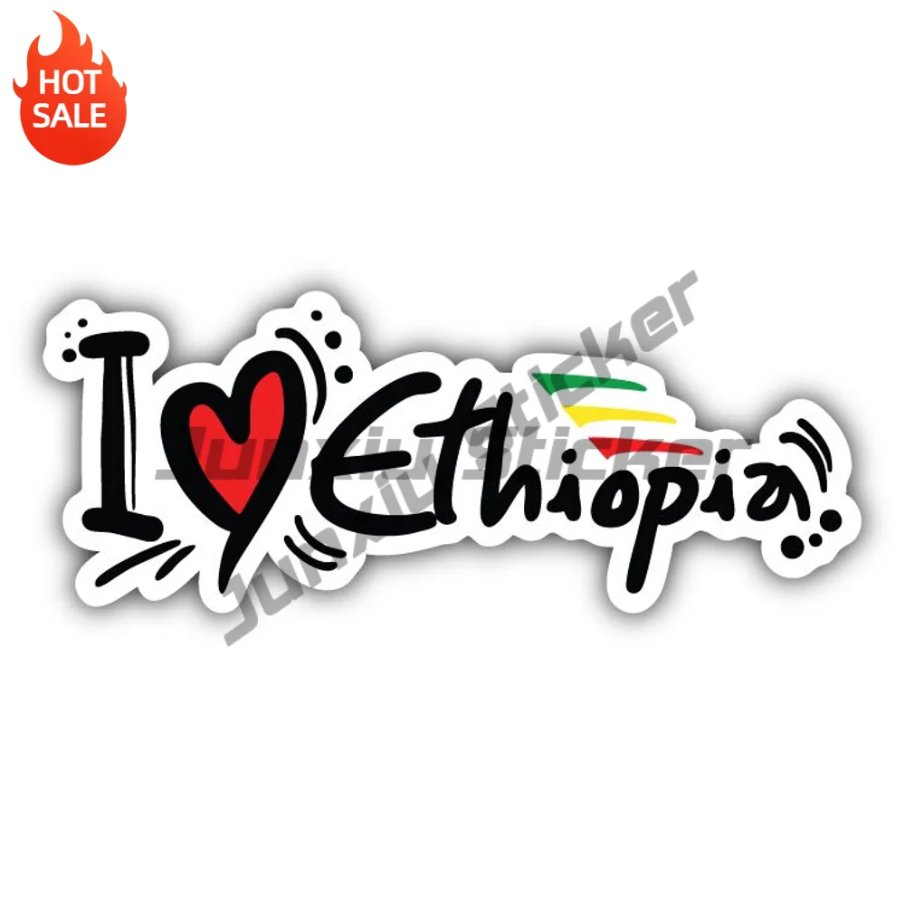 I Love Ethiopia Flag Slogan Vinyl Car Sticker Self Adhesive Decal For Car Bumper And Toolbox Exterior Decoration