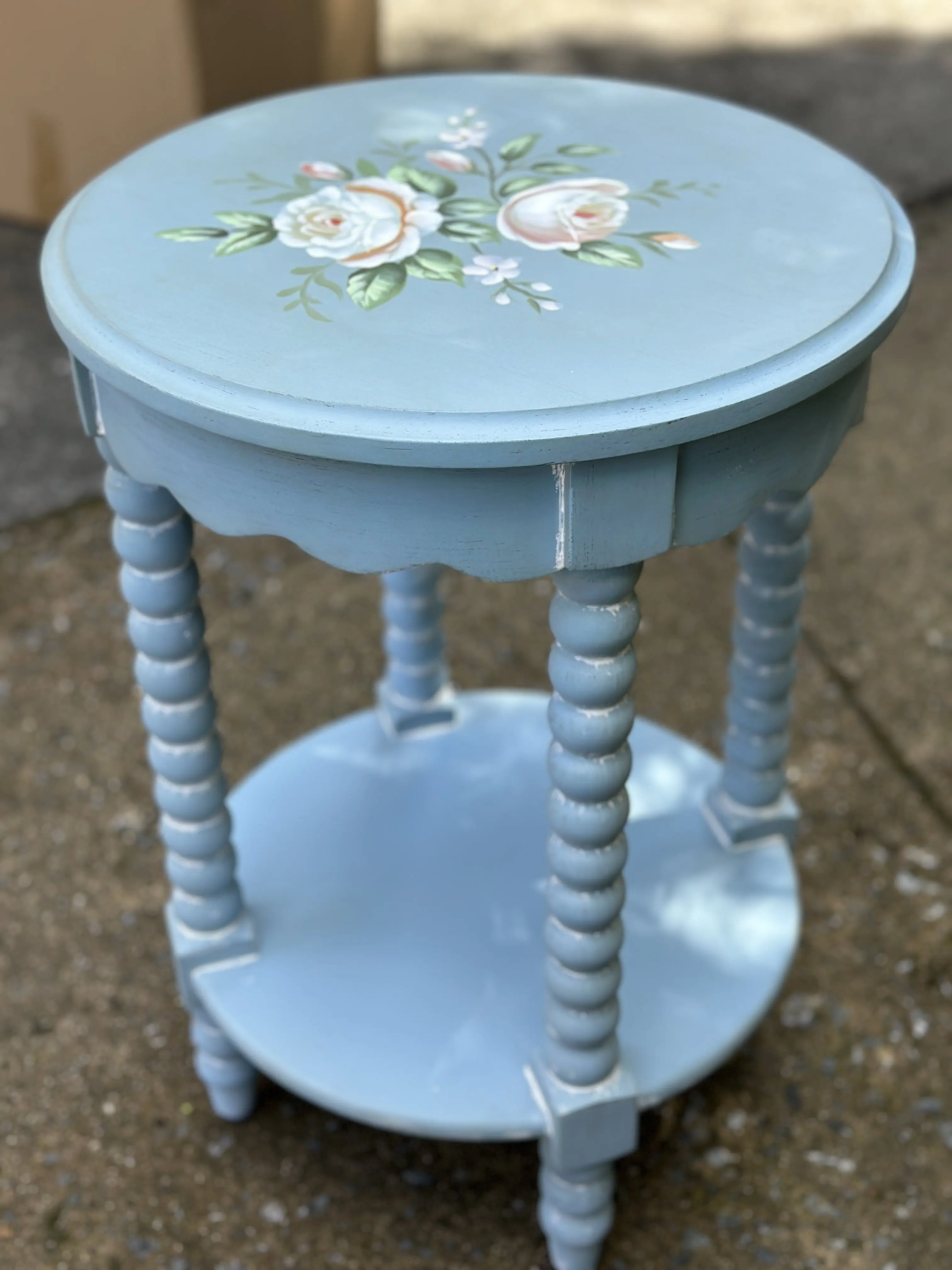 For Wind blue hand-painted furniture round table two-story flower stand
