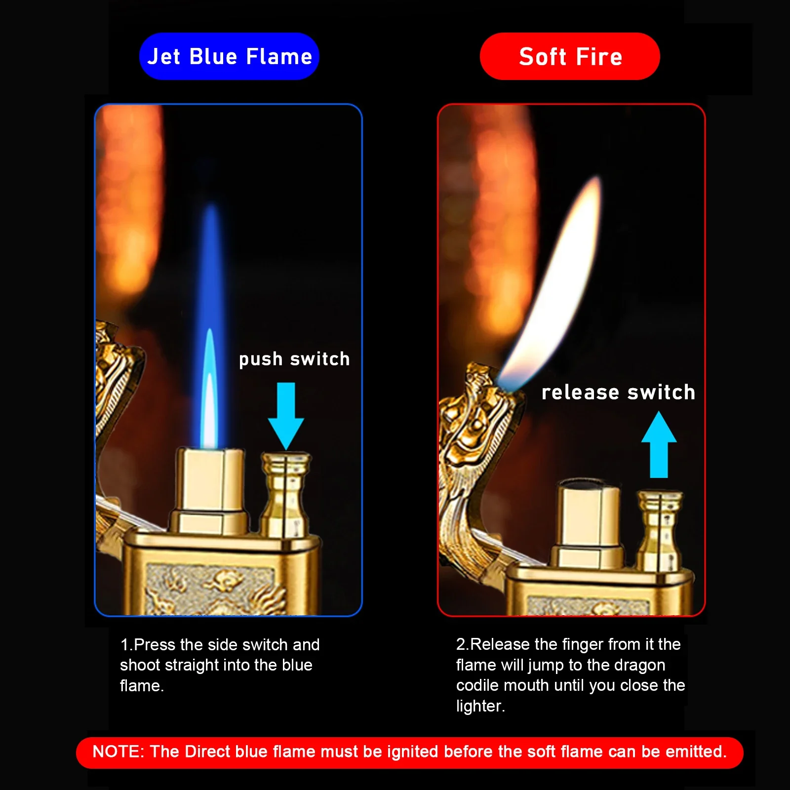 2024New Cool Dragon Dual Flame Torch Lighter Windproof Jet Smoking Accessories Cigarette Lighter Men\'s Gift Wholesale