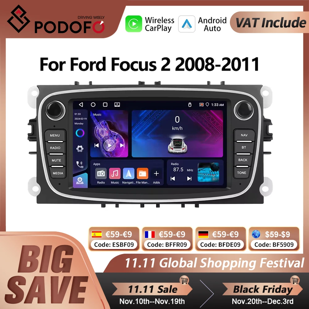 مشغل وسائط متعددة للسيارة للتركيز 2 ، راديو أندرويد ، نظام تحديد المواقع ، نظام استريو ذكي ، مشغل سيارة ، S-Max ، Mondeo ، Galaxy ، C-Max ،