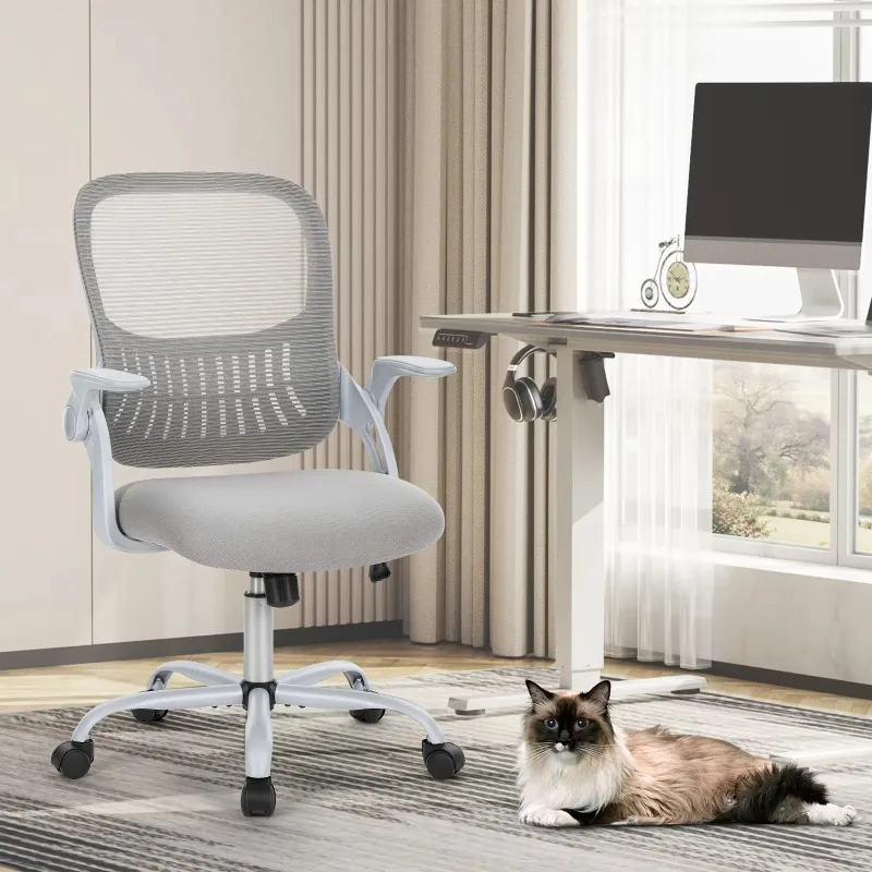 Cadeira de Escritório Ergonômica com Encosto em Malha, Altura Ajustável, Cadeira Giratória para Trabalho e Jogos com Rodas para Casa