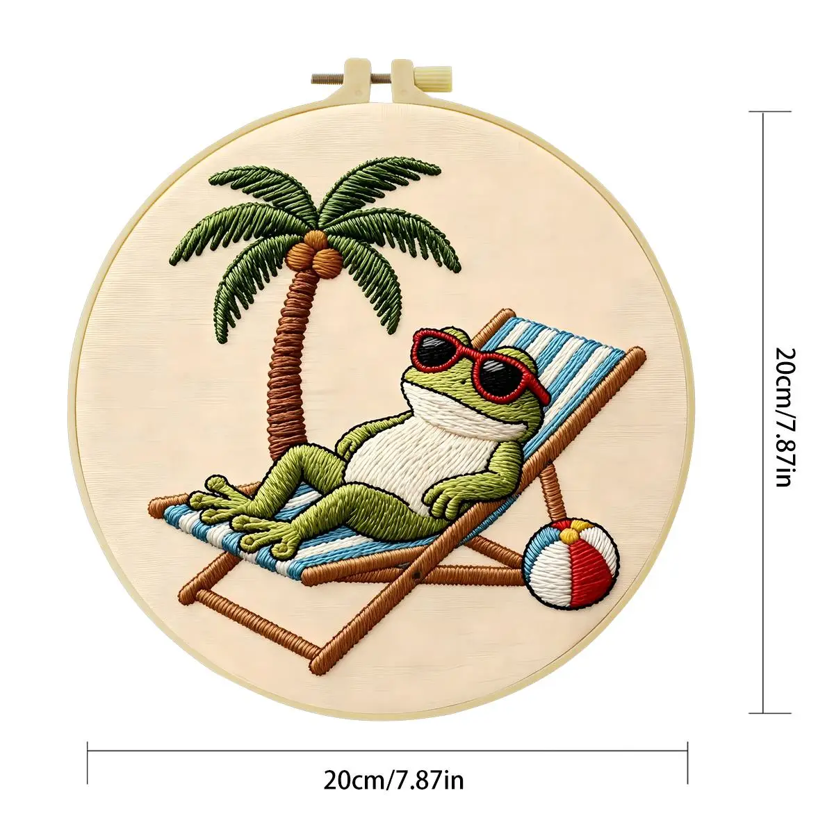 1 Stück 20X20CM/15X15CM 7,87/6,3 Zoll „Die Frösche im Urlaub“ Stickerei-Starter-Kit DIY-Kit DIY-Stickerei-Set Handarbeiten Heimdekoration – Detail 3
