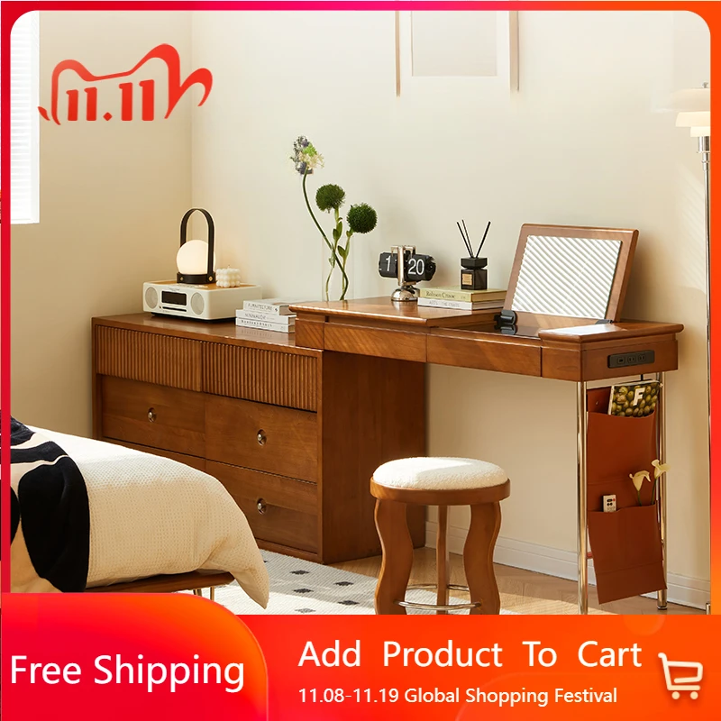 

Flip Mirror Wood Vanity Table Storage Outlet Folding Nordic Glass Corner Dressers Bedroom Organizer Coiffeuse Furniture Home