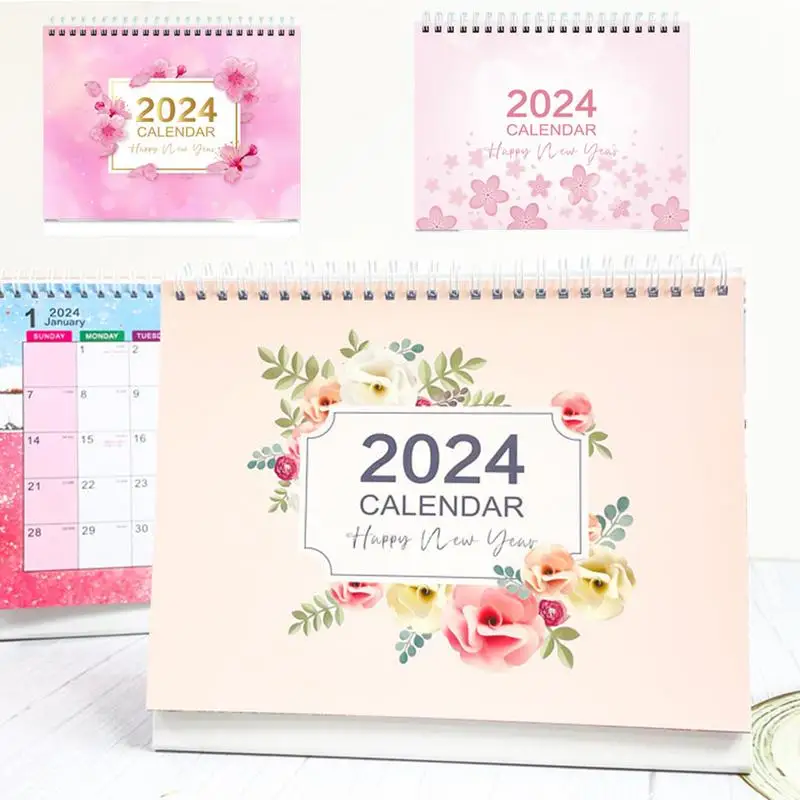 Cute Spiral Stand Up Calendar for Desk, Mensal, Decorativo, 12 Meses, Casa, Escola, Sala de Aula, Trabalhar