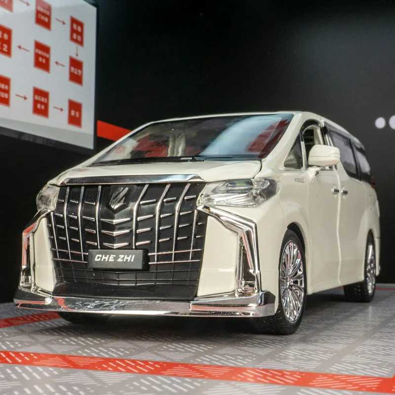 1:24 토요타 알파드 상용차 합금 자동차 모형 어린이용 풀백 장난감 소리와 조명 기능 포함