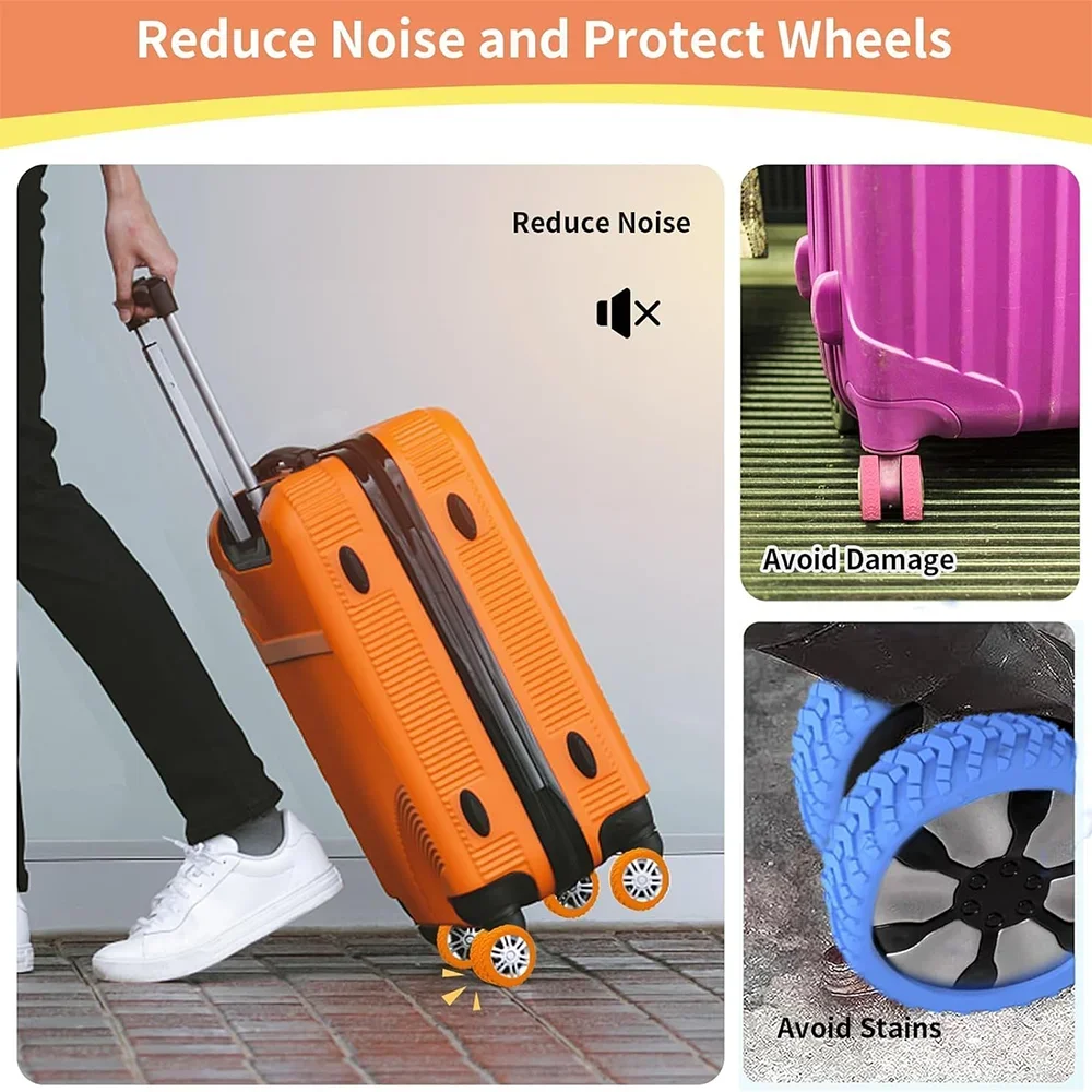 8Pcs Thicken Texture Silicone Wheels Protector For Luggage Reduce Noise Travel Luggage Wheels Cover Luggage Accessories