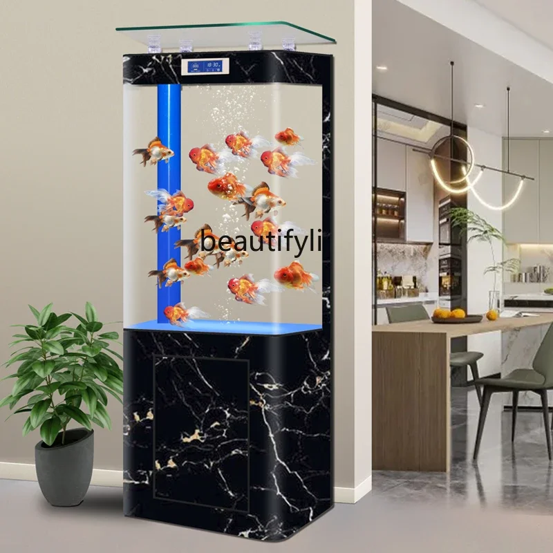 

A57 New integrated curved fish tank living room bottom filter ecological glass lazy water box
