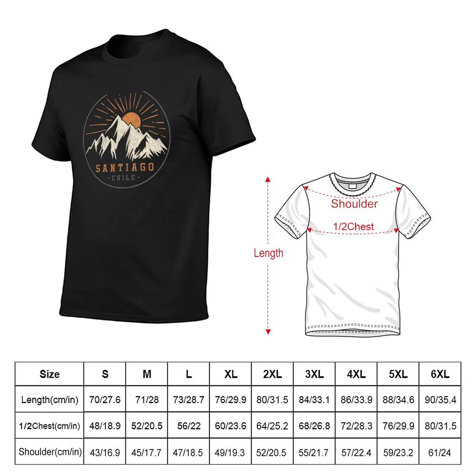 Santiago Chile Vintage Mountains Sunset Retro Souvenir T-Shirt Man t-shirt funny shirt cotton mens t shirts top quality