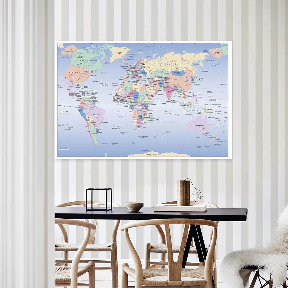 

225x150cm The World Map In French Large Poster Non-woven Painting Wall Decor Home Decoration Office School Supplies