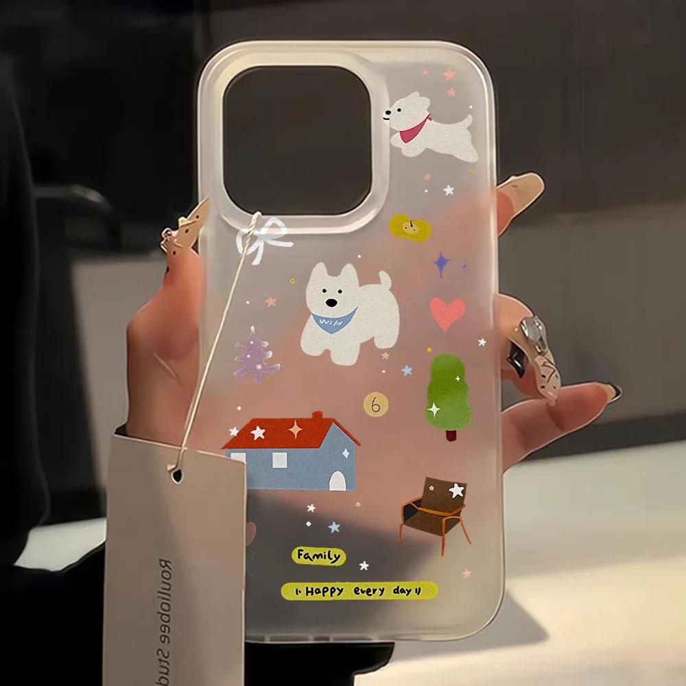 Cute Cartoon Puppy Phone Case For iPhone 11 12 13 14 15 Pro Max Funda iPhone 13 12 Mini 15 Plus Shockproof Soft Silicone Cover