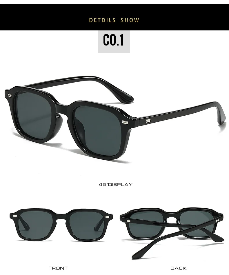 Retro-Sonnenbrille mit Metallnieten, UV400, leichte, schlanke, rechteckige Sonnenbrille für Männer und Frauen, zum Fahren, modische Alltagsbrille – Detail 9
