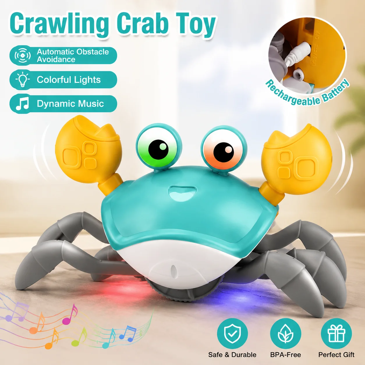 Musical Dancing Crab Pet Toy Auto Dance Interactive Cat Toy with Music for Cats Dogs Puppy Kitten Indoor Fun