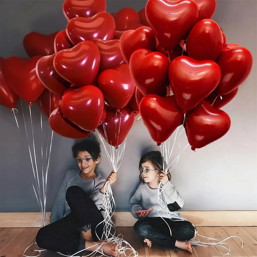 10-50pcs Red Heart Balloons Double Layered Inflatable Latex Balloon for Valentine Day Wedding Propose Party Anniversary Decora