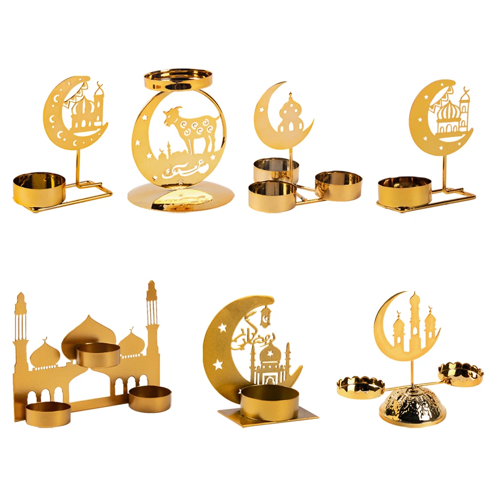 Eid Mubarak Candle Holder Set Moon Mosque Star Design Metal Candlestick for Ramadan Decor Home Islamic Muslim Party Supplies