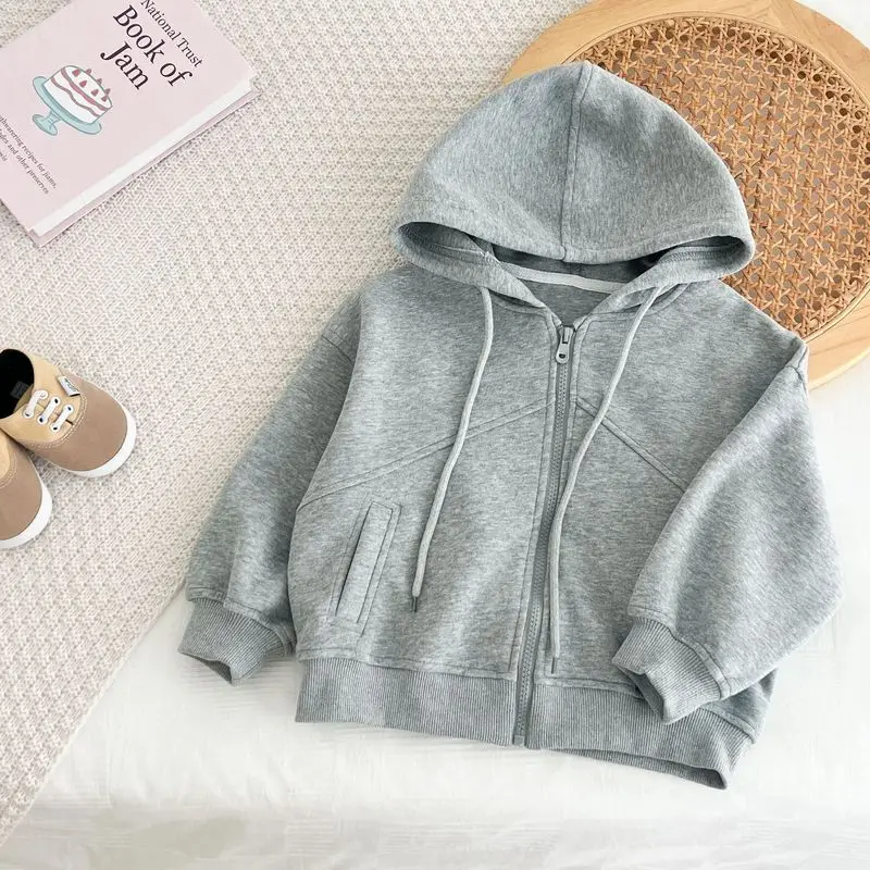 Korean-style children's hooded sweatshirt jacket，New Spring and Autumn Children's Clothing，Unisex solid color casual zip-up top - view 6