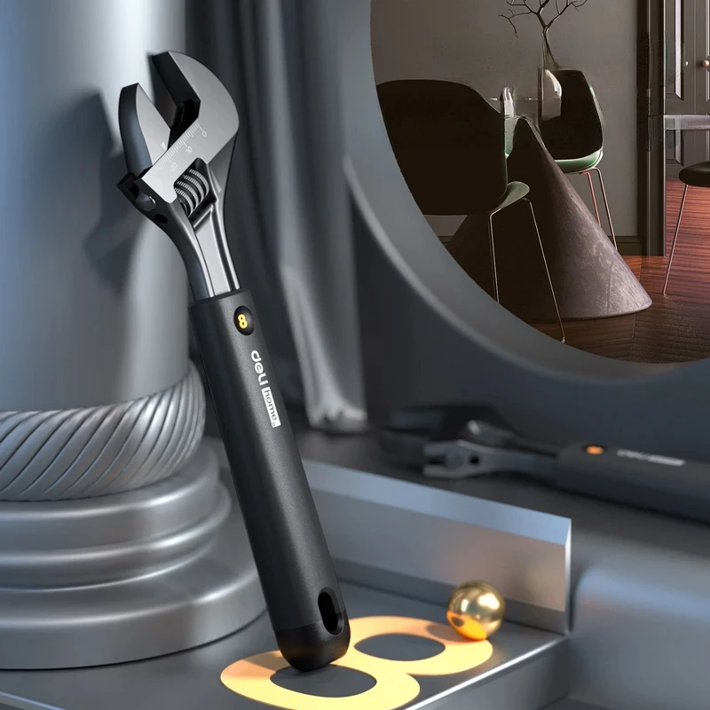 Deli Verstellbarer Schraubenschlüssel, mehrfarbig, 1 Stück, 20,3 cm, multifunktionaler, gummierter, rutschfester Griff, Elektriker-Reparatur-Handschlüssel – Detail 4