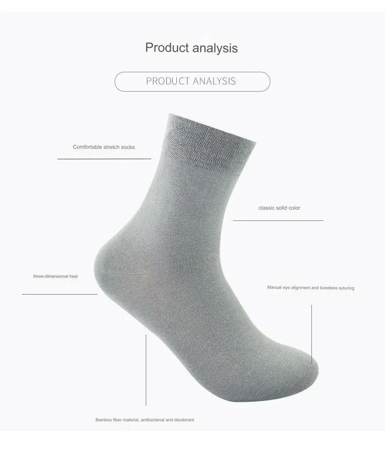 5 Paar neue Herren-Socken aus Bambusfaser, hochwertige einfarbige lange Business-Herrensocken, modische, atmungsaktive schwarze Freizeitsocken – Detail 10