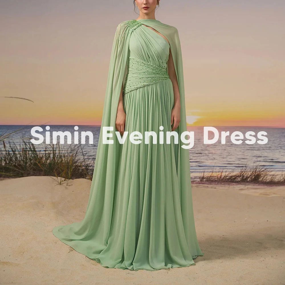 

Simin Women's Customized One-shoulder Beaded A Line Evening Dresses Sleeveless With Shawl Floor-Length Formal Elegant Dress 2025