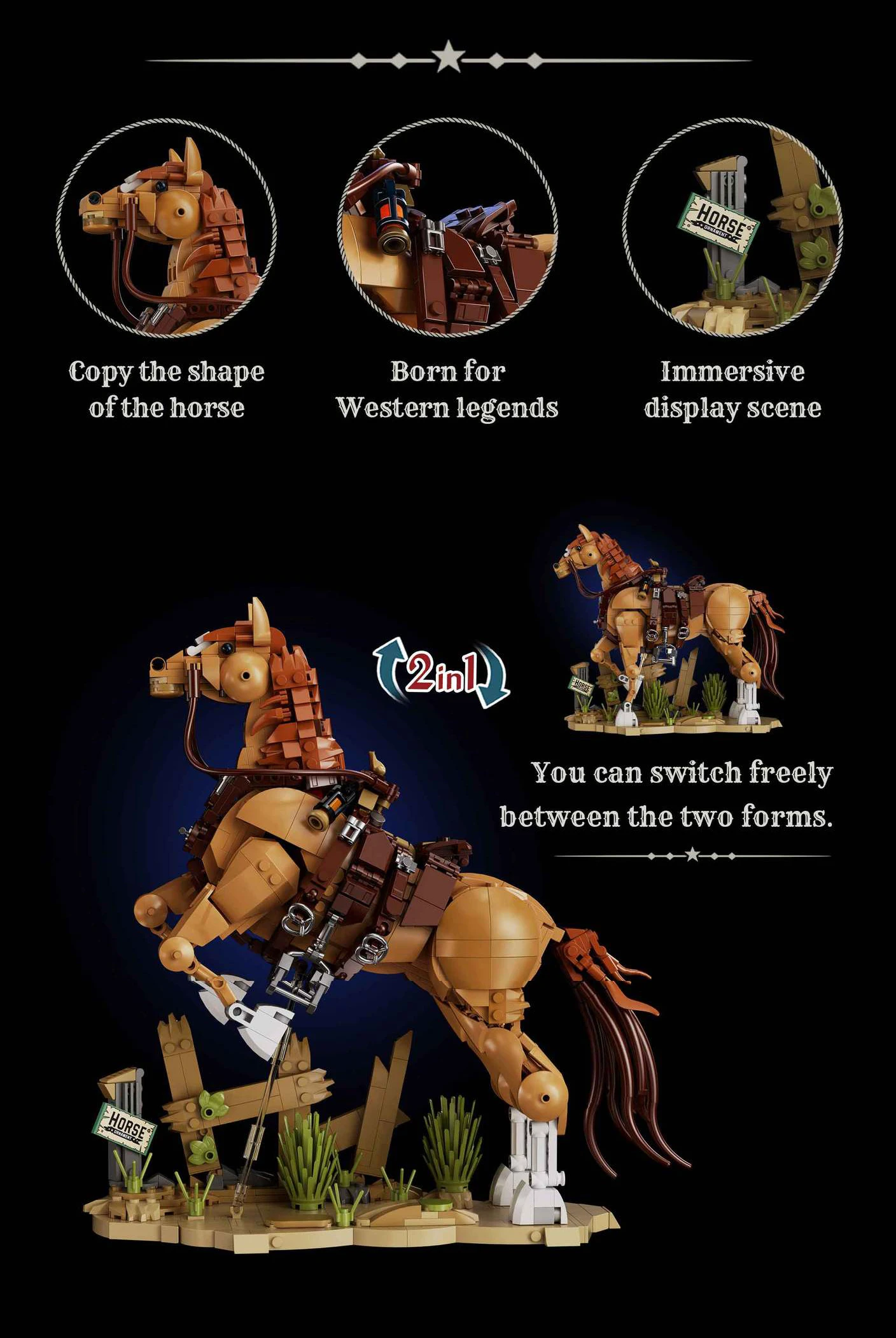 Idea Animal Mini Block United States Western Warhorse Lernspielzeug Pferd Konstruktions-Bausteine Sammlung für Geschenke – Detail 3