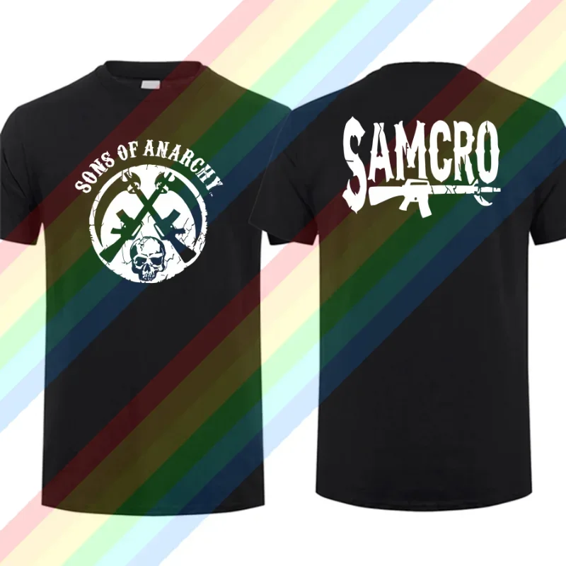 

2025 Sons of Anarchy SAMCRO Double Sided Print T Shirts Streetwear Men Harajuku 100% Cotton Tees Tops New Summer Loose Tshirt