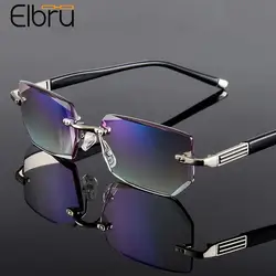 Elbru New Anti Blue Light Business Reading Glasses Diamond Cut Edge Rimless Presbyopic Eyeglasses For Women Men Reader Eyewear