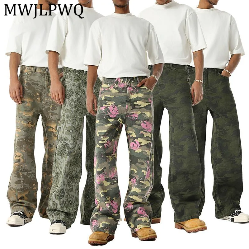 

MWJLPWQ Multicolor Pattern Camouflage Jeans Men's Streetwear Washed Basic Straight Unisex Trousers 2026 Spring Autumn 16151