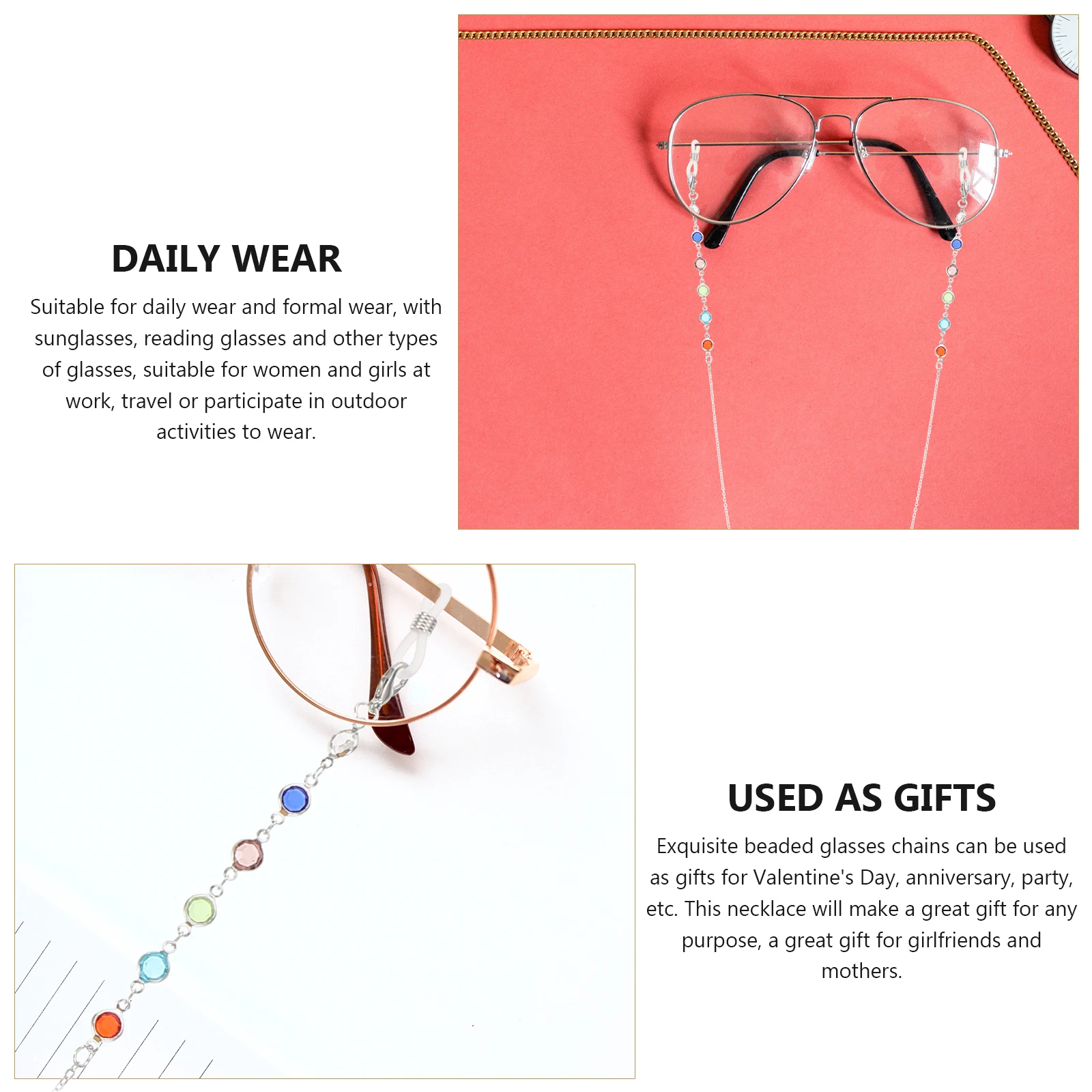 

Glasses Chain Eyeglass Holder Lanyard Metal Crystal Silica Gel Rope Necklace for Women Anti Lost Glasses Sunglasses Presbyopic