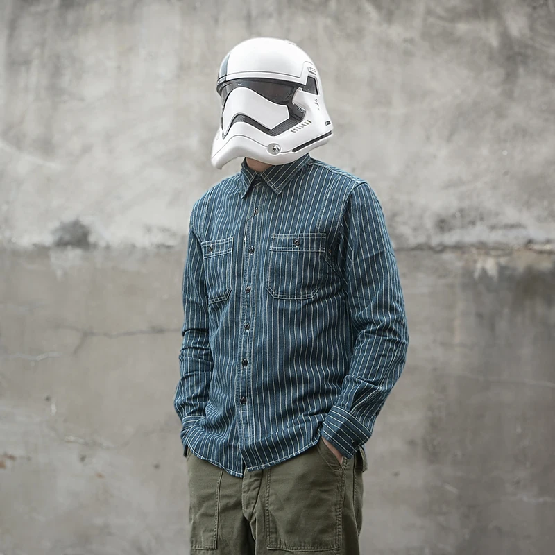 

Американский Ретро Железнодорожный Полоса Длинный Све Work irt Waba Dot Print irt Молодежный завод Подходит Осенний Обычный Тонкий