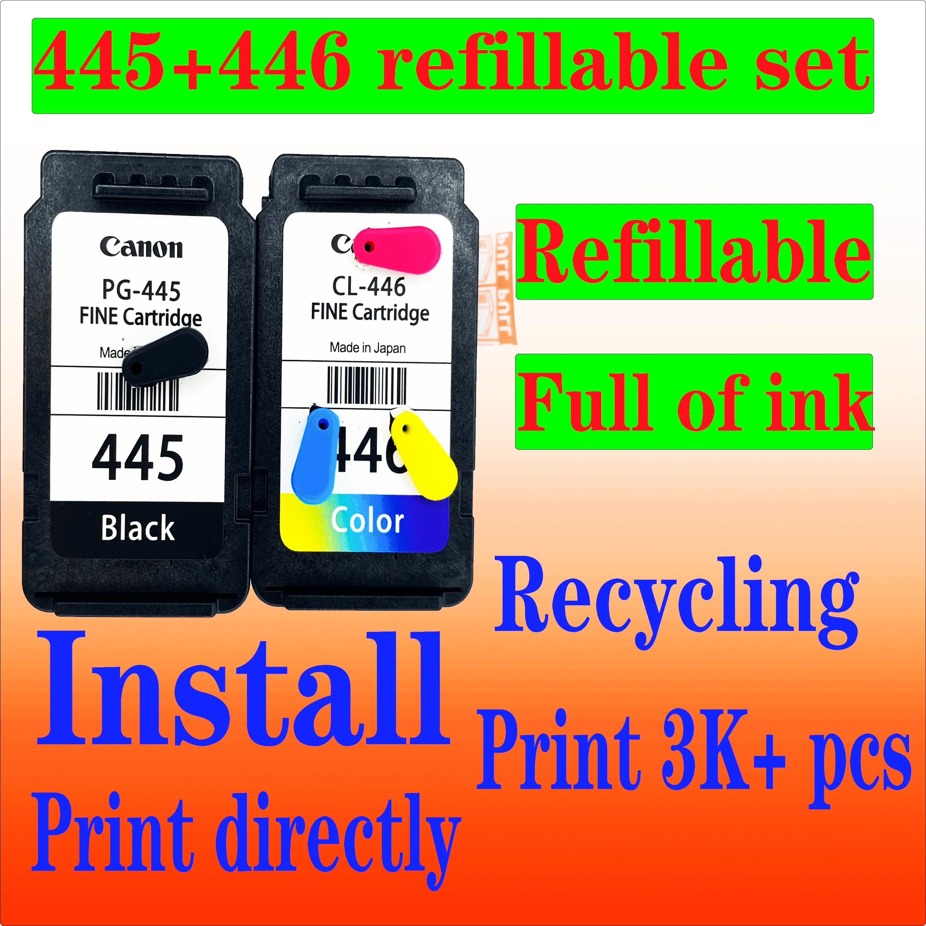 Canon PG 445 446 ink PG445XL CL446XL refillable ink cartridge for MG2440 MG2540 MG2940 MG294